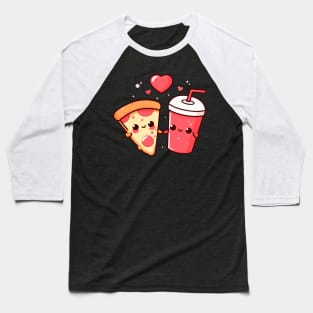 Kawaii Pepperoni Pizza Slice and Cola Drink with Hearts | Pizza and Chill | Pizza Lovers Baseball T-Shirt